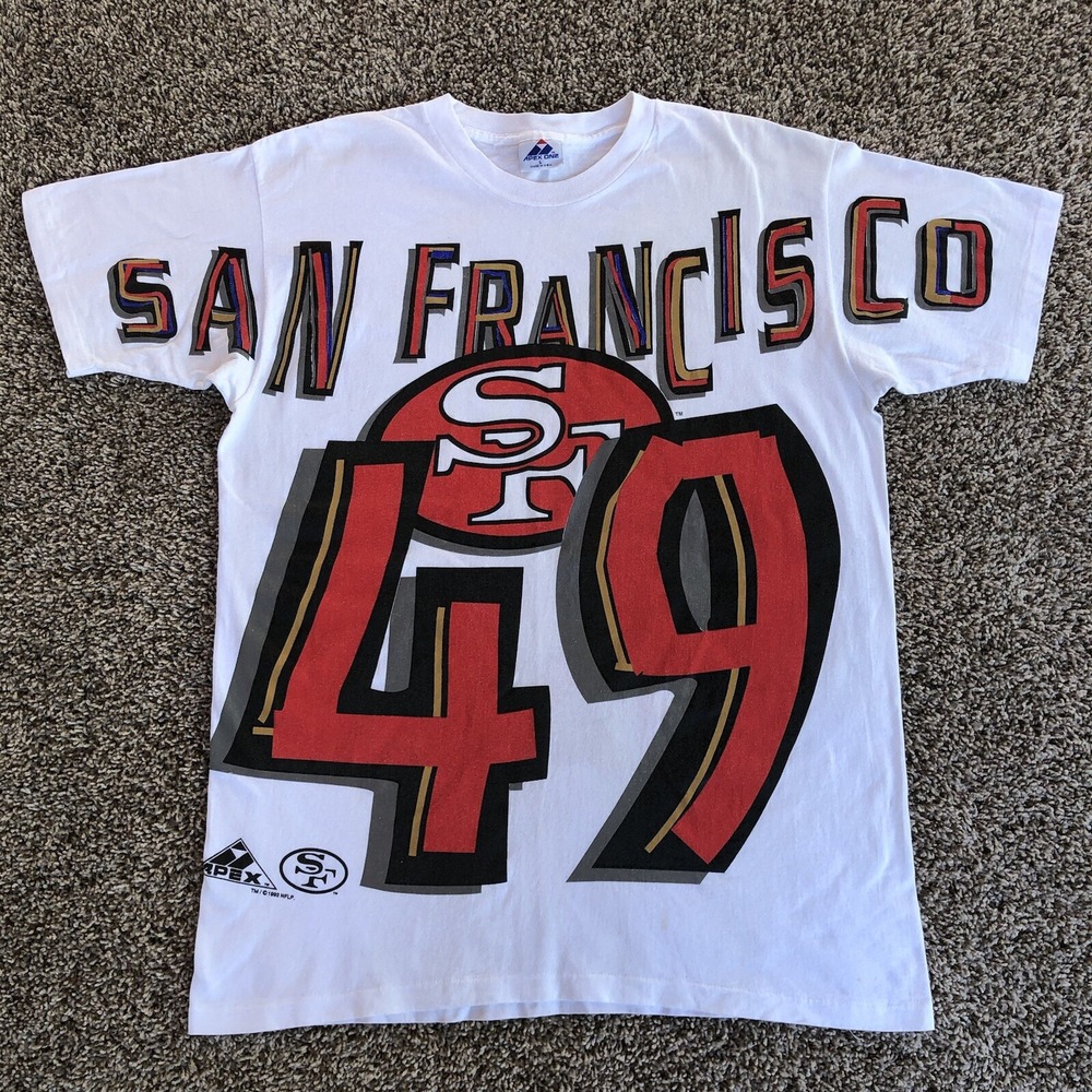 Vintage RARE 1993 San Francisco 49ers All Over Print T-Shirt Mens L Apex One NFL